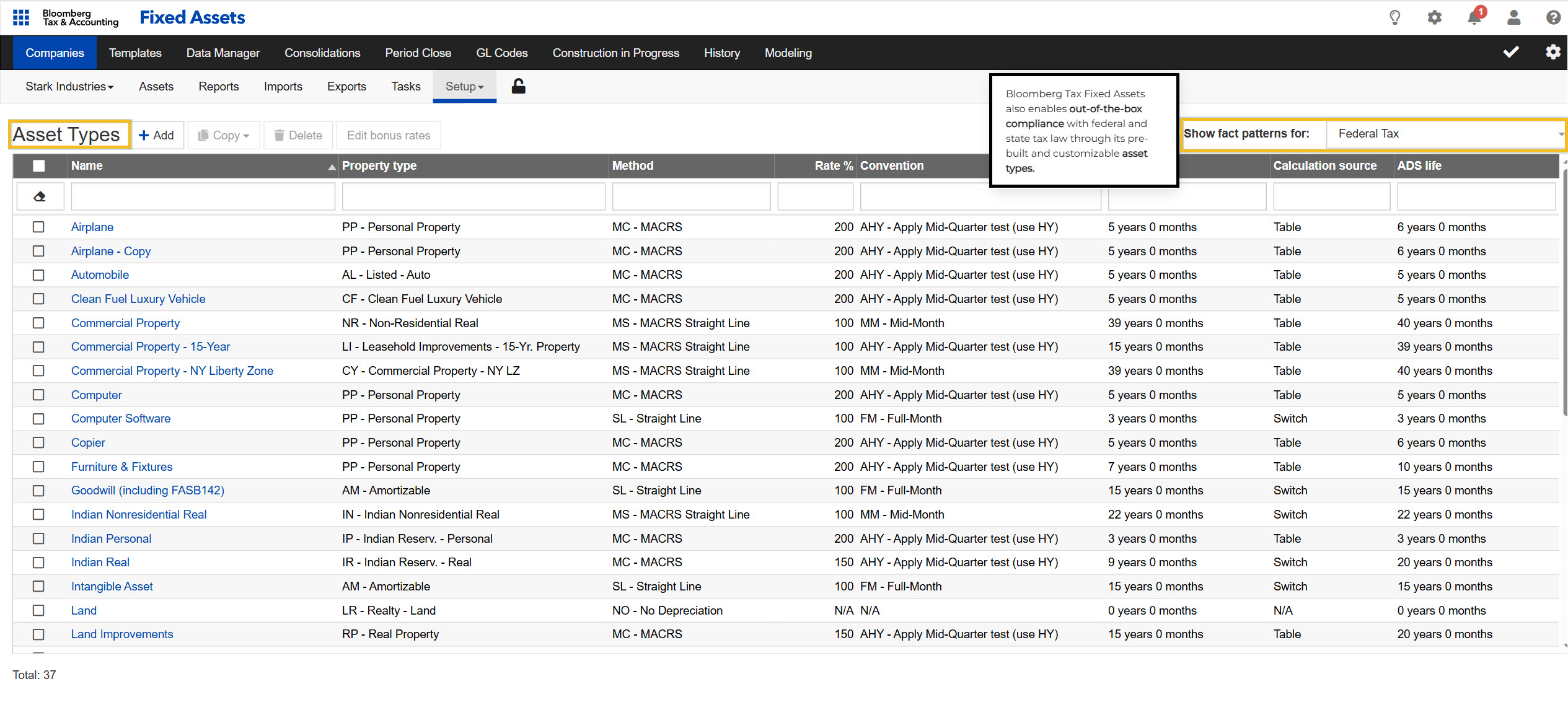 screenshot of Bloomberg Tax Fixed Assets